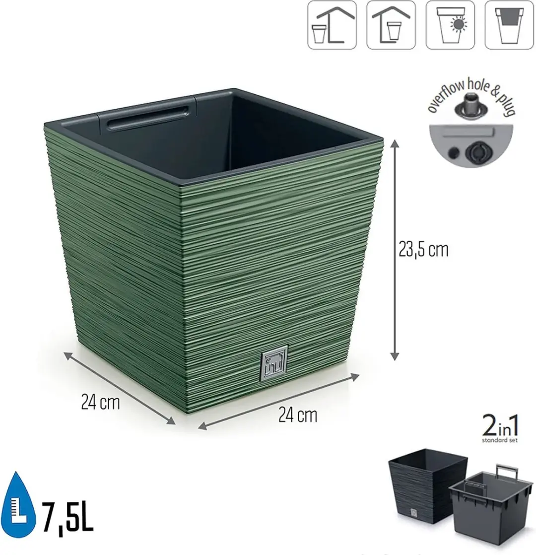 Prosperplast Furu Stripes Bloempot - 5.7L - 24x23.5cm - Donkergroen - afbeelding 4 van 6