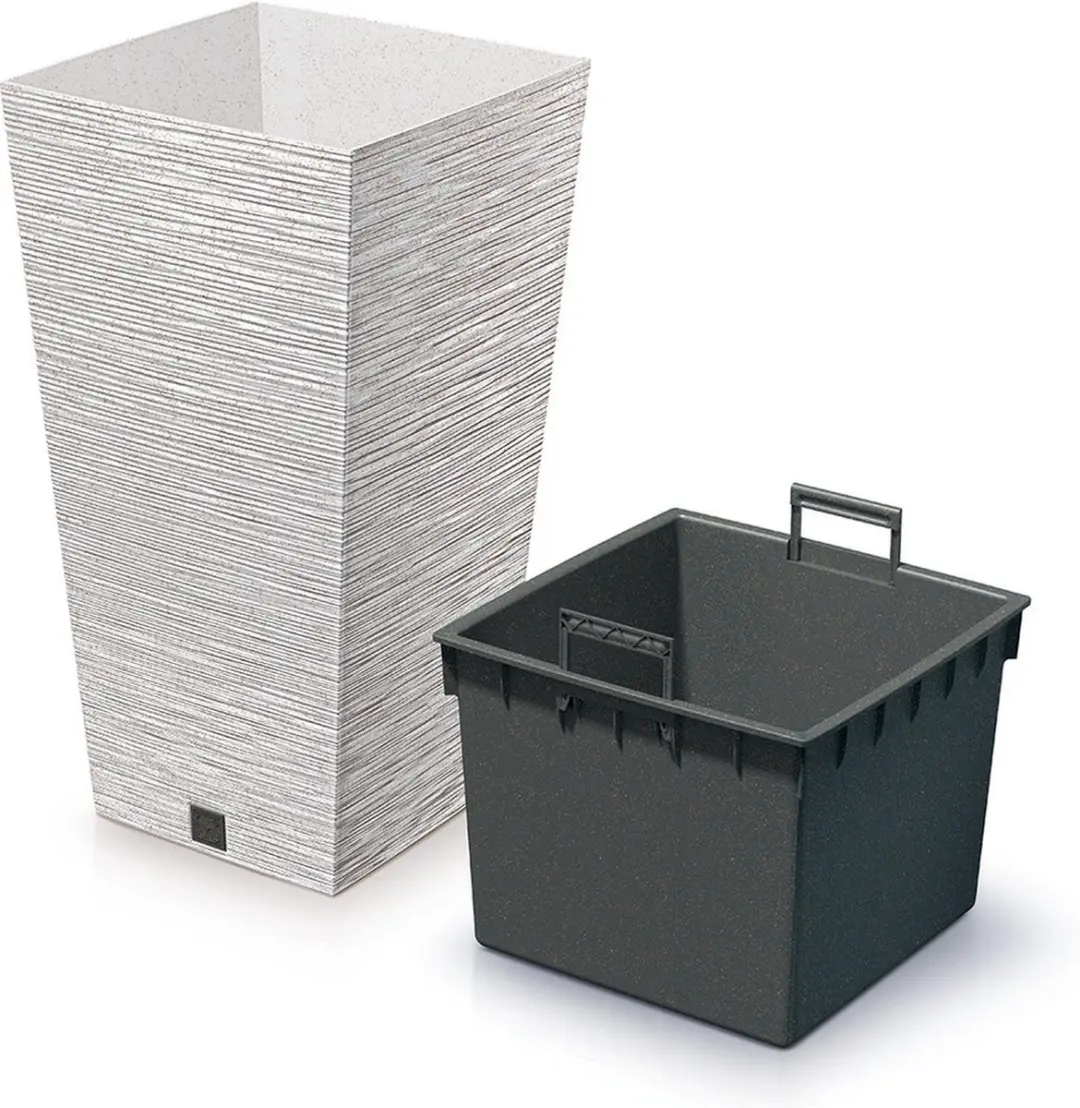 Prosperplast Plantenpot - buiten - kunststof - creme/beige - Eco wood look - D26xH50 cm - bloempot