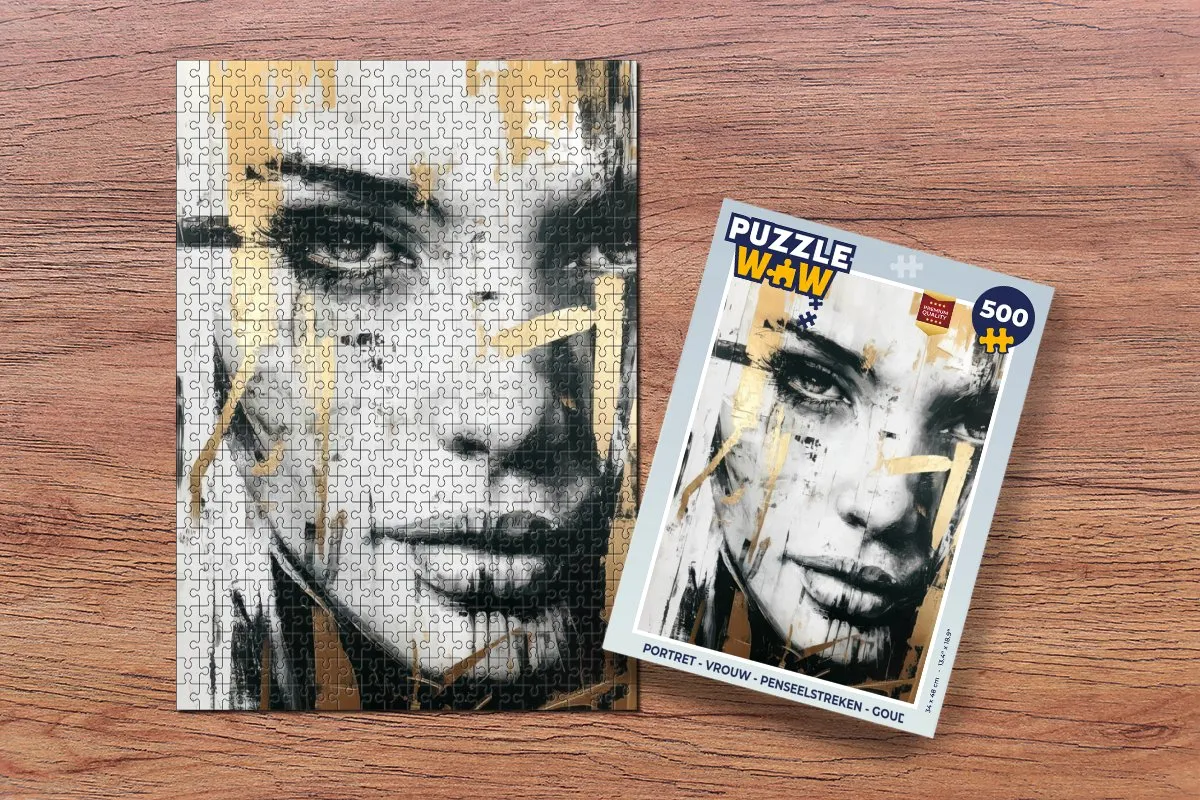 PuzzleWow Portret Vrouw Penseelstreken Legpuzzel 500 Stuks - Goud
