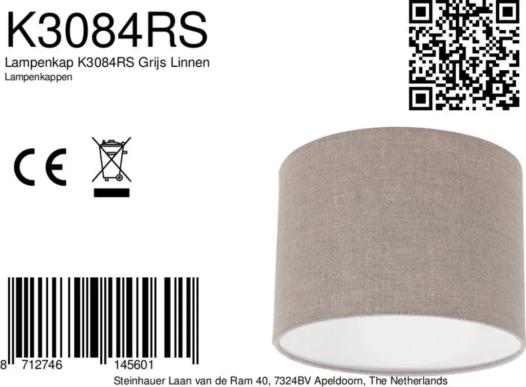 Steinhauer K3084RS Textiele Lampenkap - Grijs Ø20cm - afbeelding 5 van 6
