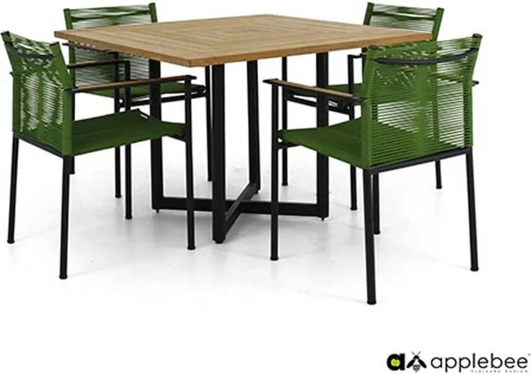 Apple Bee Jakarta Dining Chair - Aluminium Basis Zwart - Rope Weaving Olijf - afbeelding 3 van 5