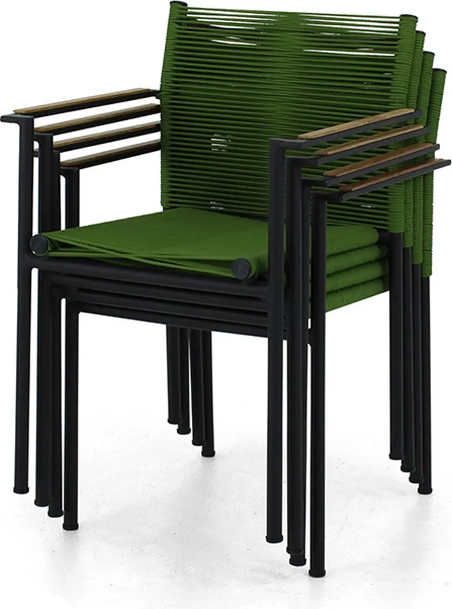 Apple Bee Jakarta Dining Chair - Aluminium Basis Zwart - Rope Weaving Olijf - afbeelding 4 van 5