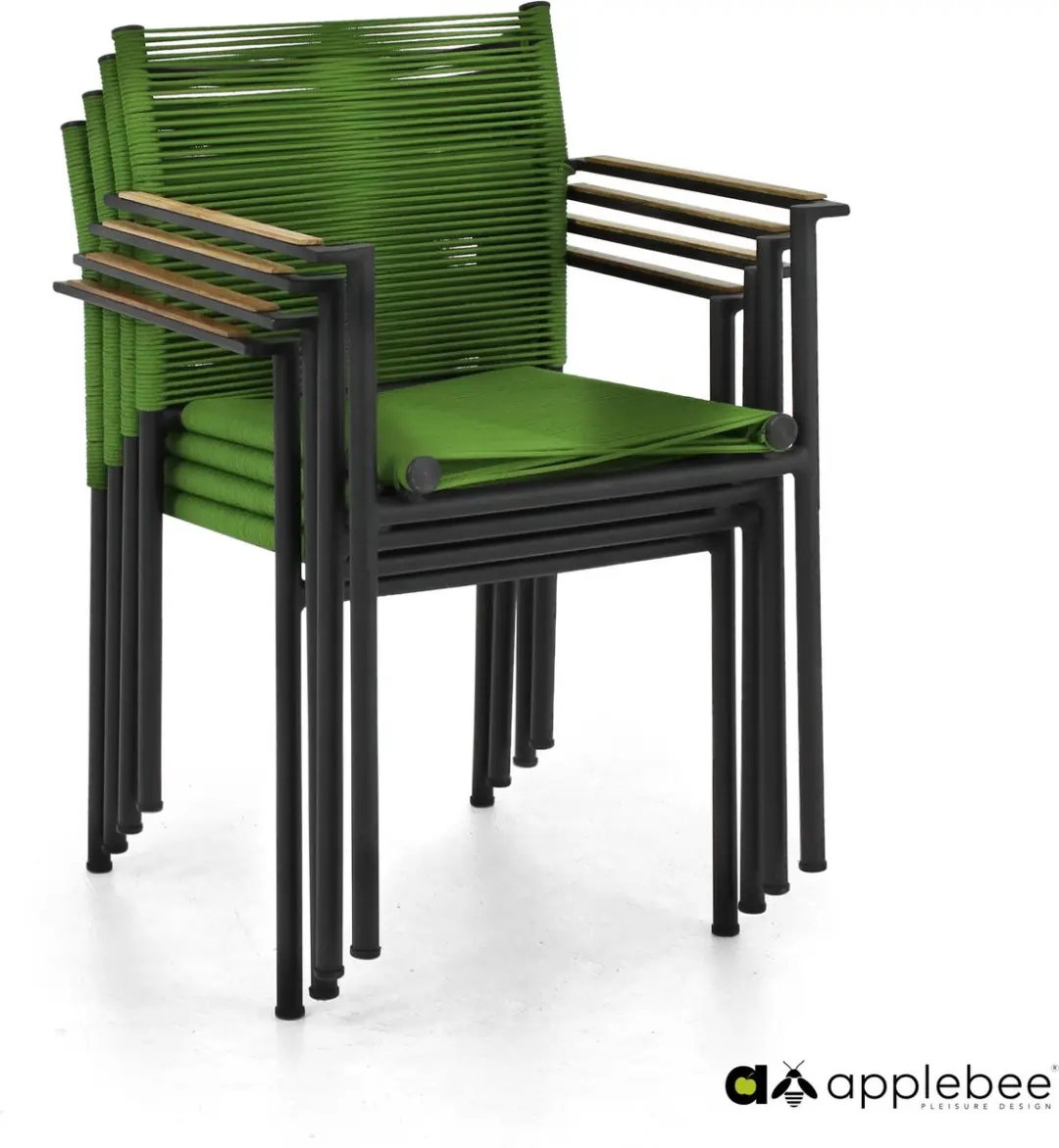 Apple Bee Jakarta Dining Chair - Aluminium Basis Zwart - Rope Weaving Olijf - afbeelding 2 van 5