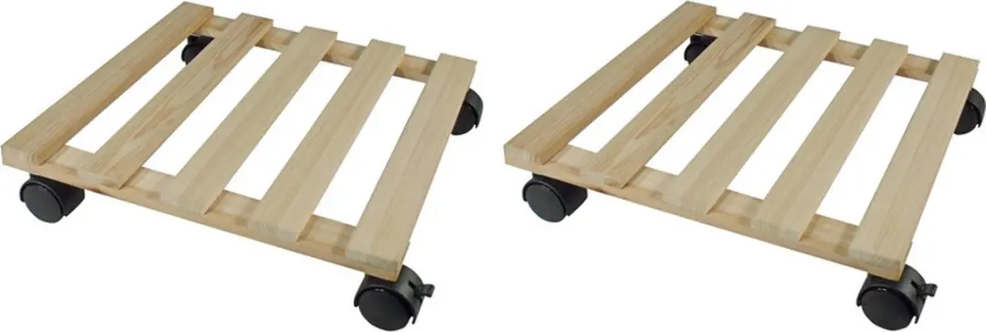 2x Vierkante plantentrolley hout 35 cm