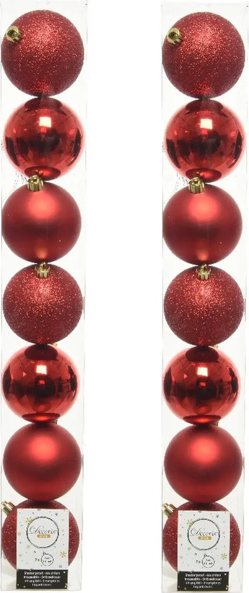 Decoris 14x kunststof kerstballen rood