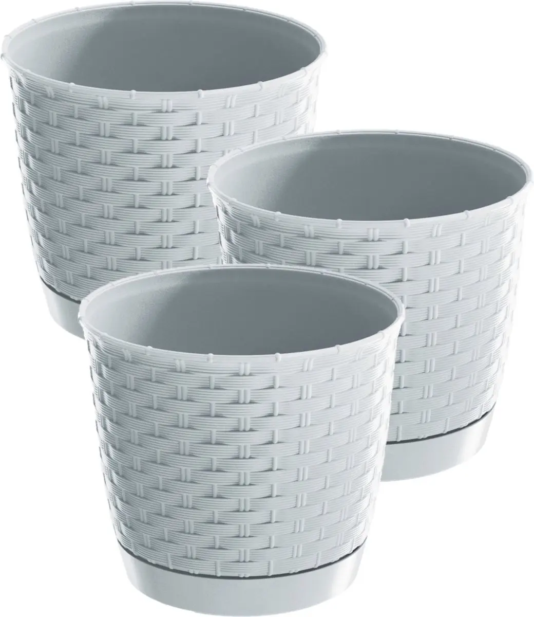 3x stuks ronde gevlochten plantenpotten/bloempotten kunststof dia 22 cm en hoogt