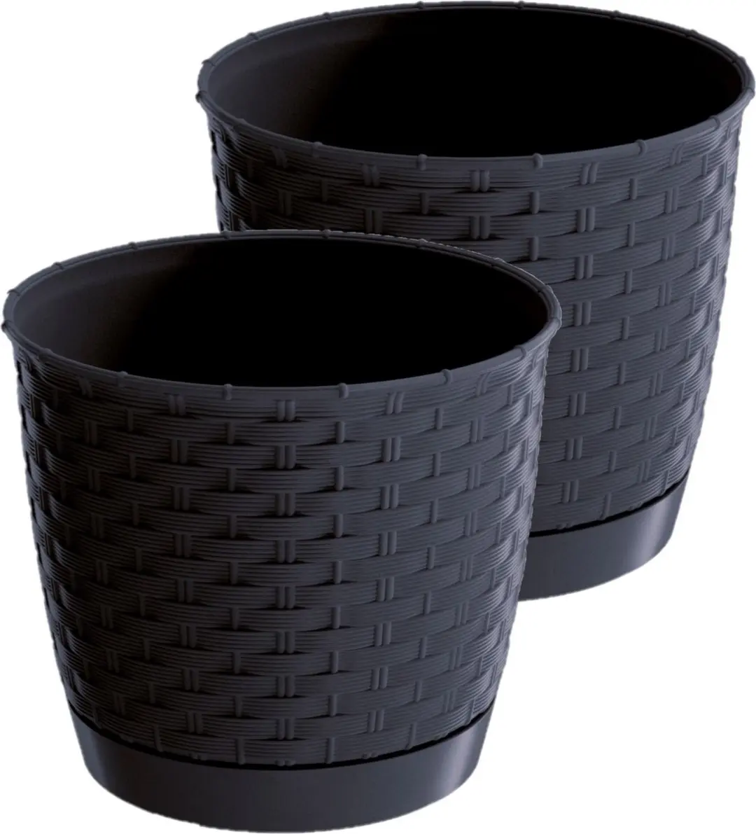 2x stuks ronde gevlochten plantenpotten/bloempotten kunststof dia 30 cm en hoogt