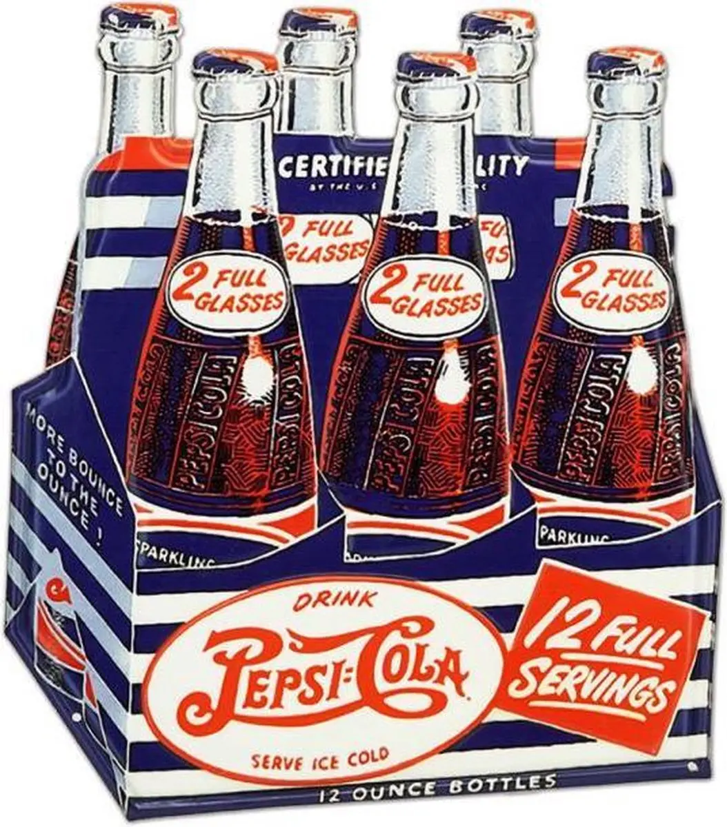 Pepsi Cola 6 Bottle -Metalen Bord Met Reliëf