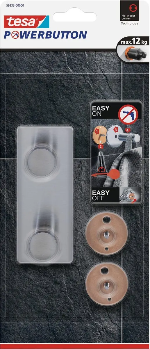 Tesa Powerbutton Classic Hakenrek Duo RVS - afbeelding 4 van 6