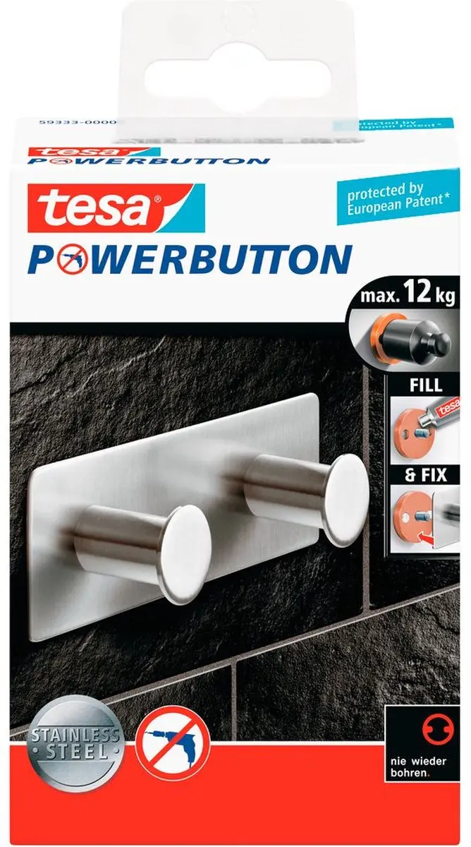 Tesa Powerbutton Classic Hakenrek Duo RVS - afbeelding 5 van 6