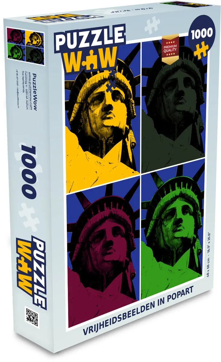 PuzzleWow Vrijheidsbeelden Popart Legpuzzel 1000 Stuks