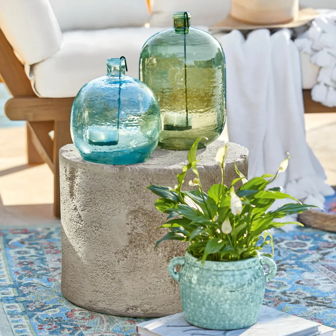 Loberon Michel Windlicht - 2 Stuks - Ø18cm - Groen/Blauw - afbeelding 6 van 6
