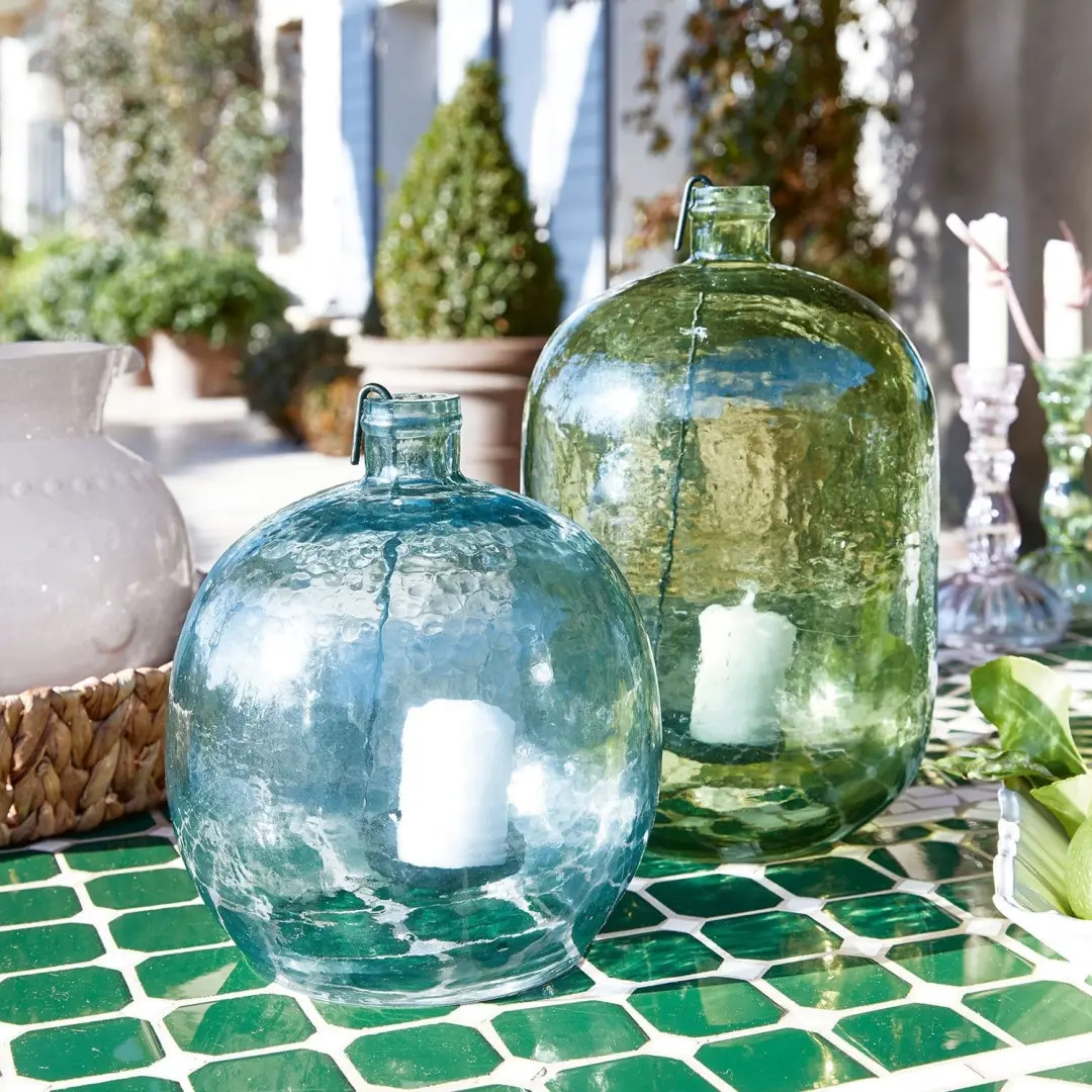 Loberon Michel Windlicht - 2 Stuks - Ø18cm - Groen/Blauw - afbeelding 4 van 6