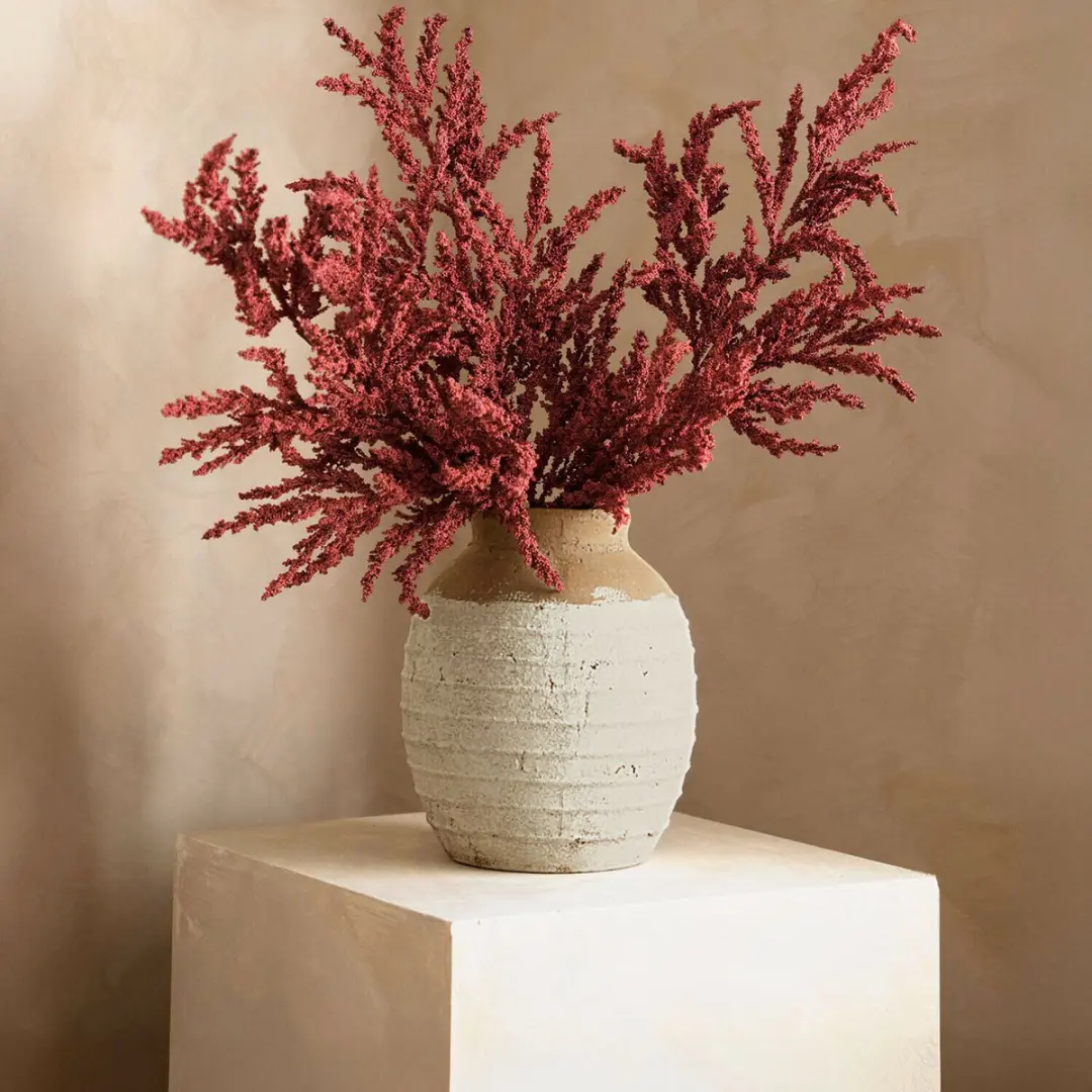 Loberon Sibinna Vaas - Ø22cm - Bruin/Wit - afbeelding 4 van 6