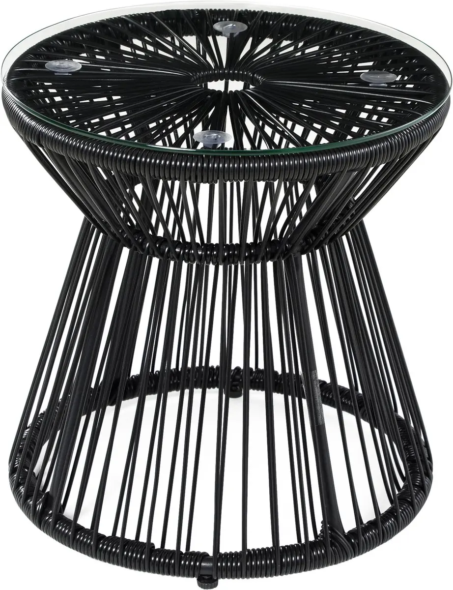 Outsunny Ratten Beistelltisch Eisen, PE-Rattan, Glas Schwarz