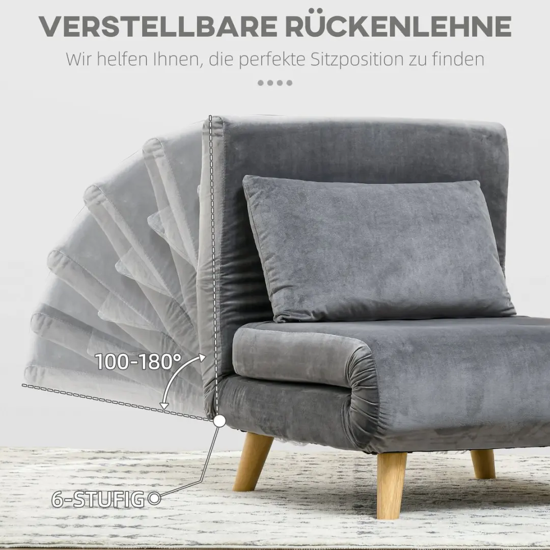 Homcom Slaapfauteuil 72cm - Grijs - afbeelding 6 van 6