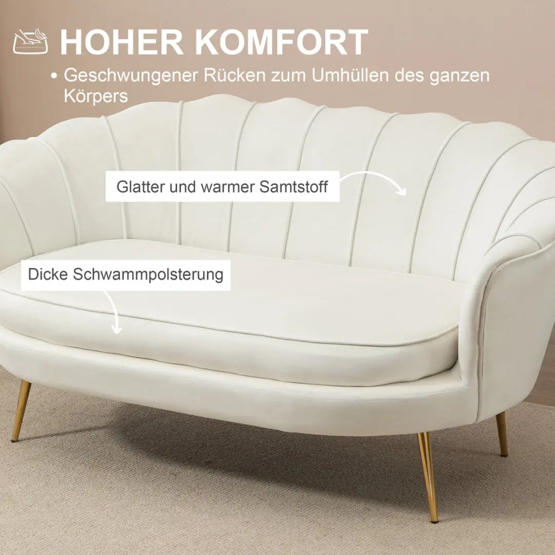 Homcom 2-zits Vintagebank - 130x77x77cm - Crème - afbeelding 4 van 6