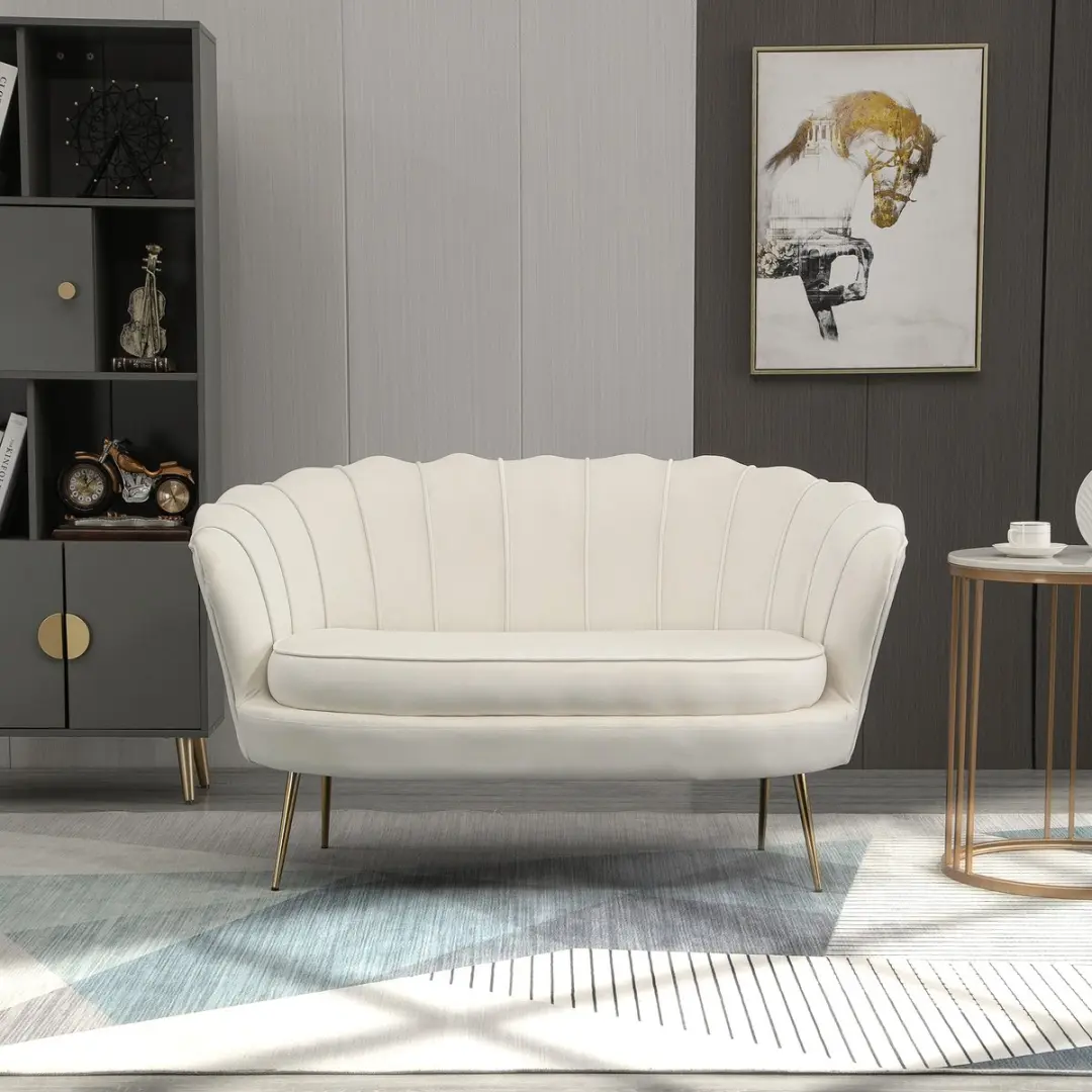Homcom 2-zits Vintagebank - 130x77x77cm - Crème - afbeelding 3 van 6
