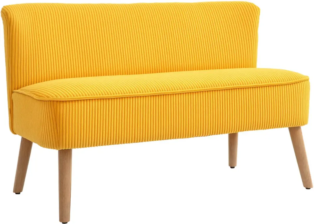 HOMCOM-Sofa-Holz, Stoff, Schaumstoff-117L x 56,5B x 77H cm-Gelb