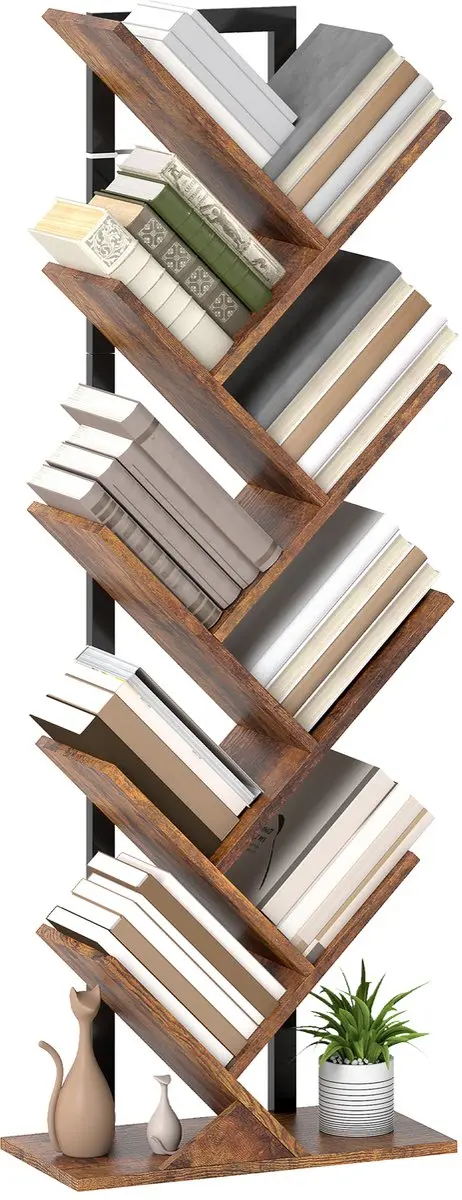 HOMCOM Boekenkast Spaanplaat, staal 50L x 24B x 136H cm Rustiek bruin