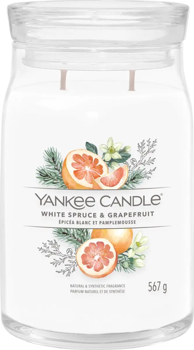 Yankee Candle White Spruce & Grapefruit Geurkaars - 80 Uur - afbeelding 2 van 2