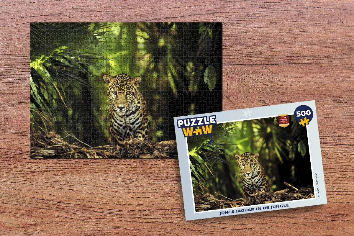 PuzzleWow Legpuzzel Jonge Jaguar Jungle 500 Stuks - Multicolor