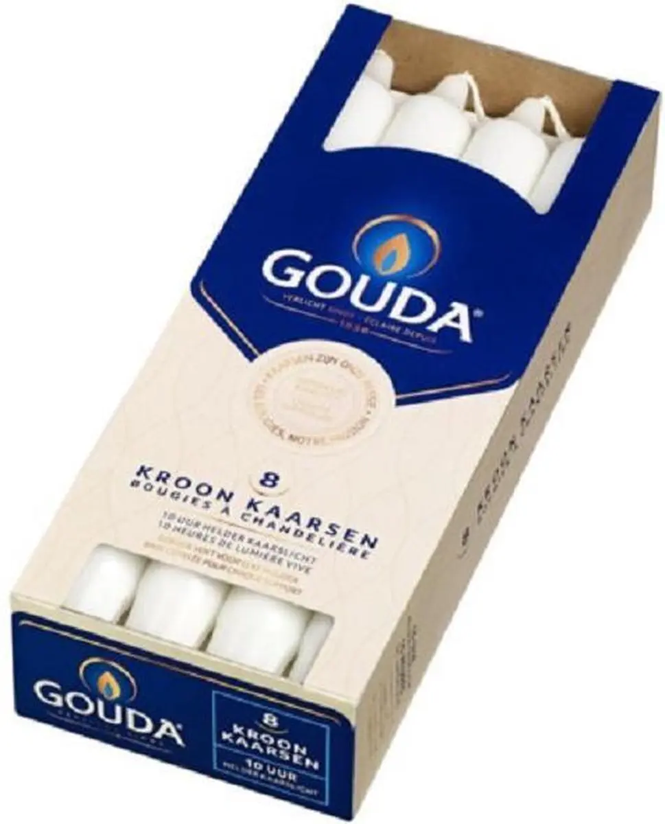 GOUDA Dinerkaars Gouda Kroonkaarsen 240/24 doos 8 wit (per 4 stuks)