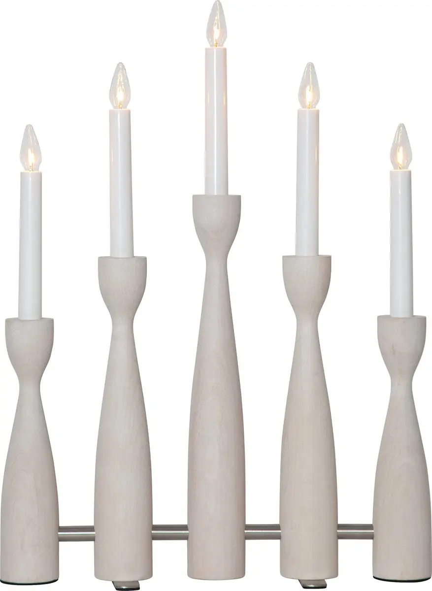 Star Trading kandelaar 'Midja', LED, 5-armig, hout, wit geglazuurd