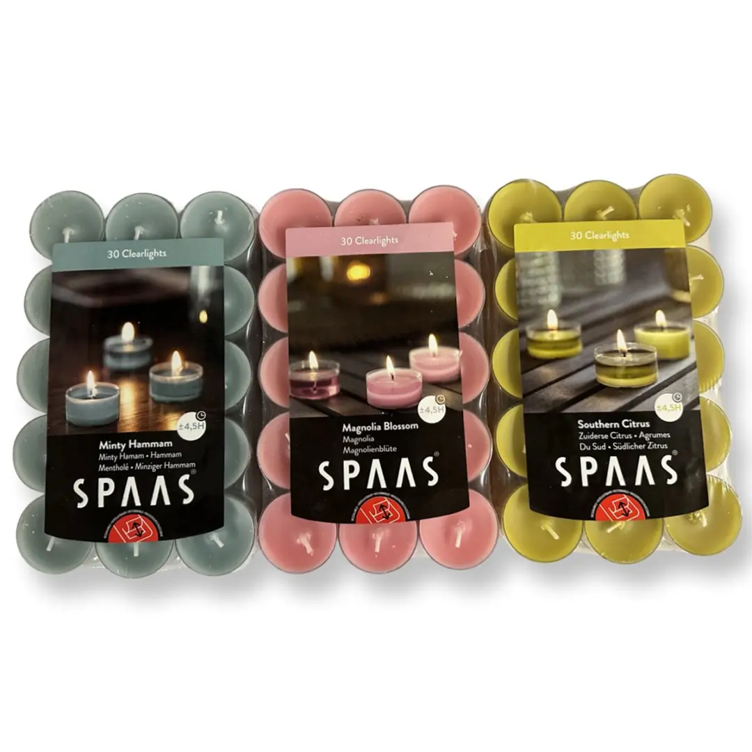 SPAAS 90 Clearlights Geurkaars, theelichten in transparante cup, ± 4,5 uur
