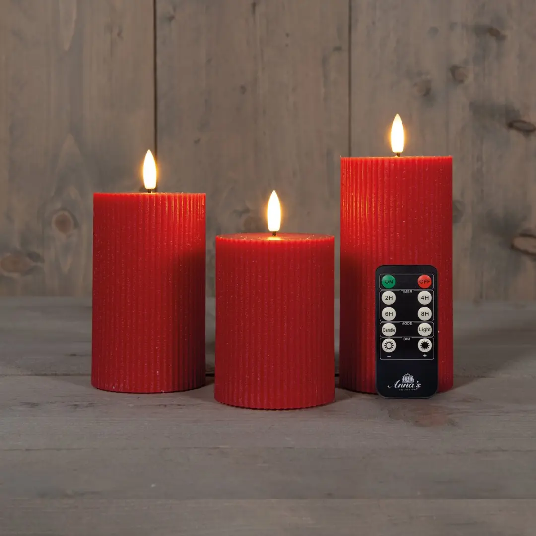 Anna's Collection LED Stompkaarsen 3x - Rood - afbeelding 2 van 2