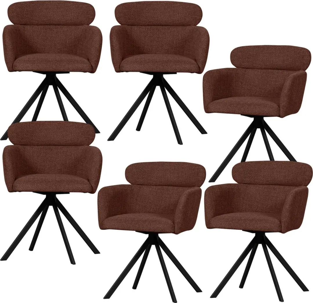WOOOD Fenne Eetkamerstoelen - Polyester - Chestnut - Set van 6