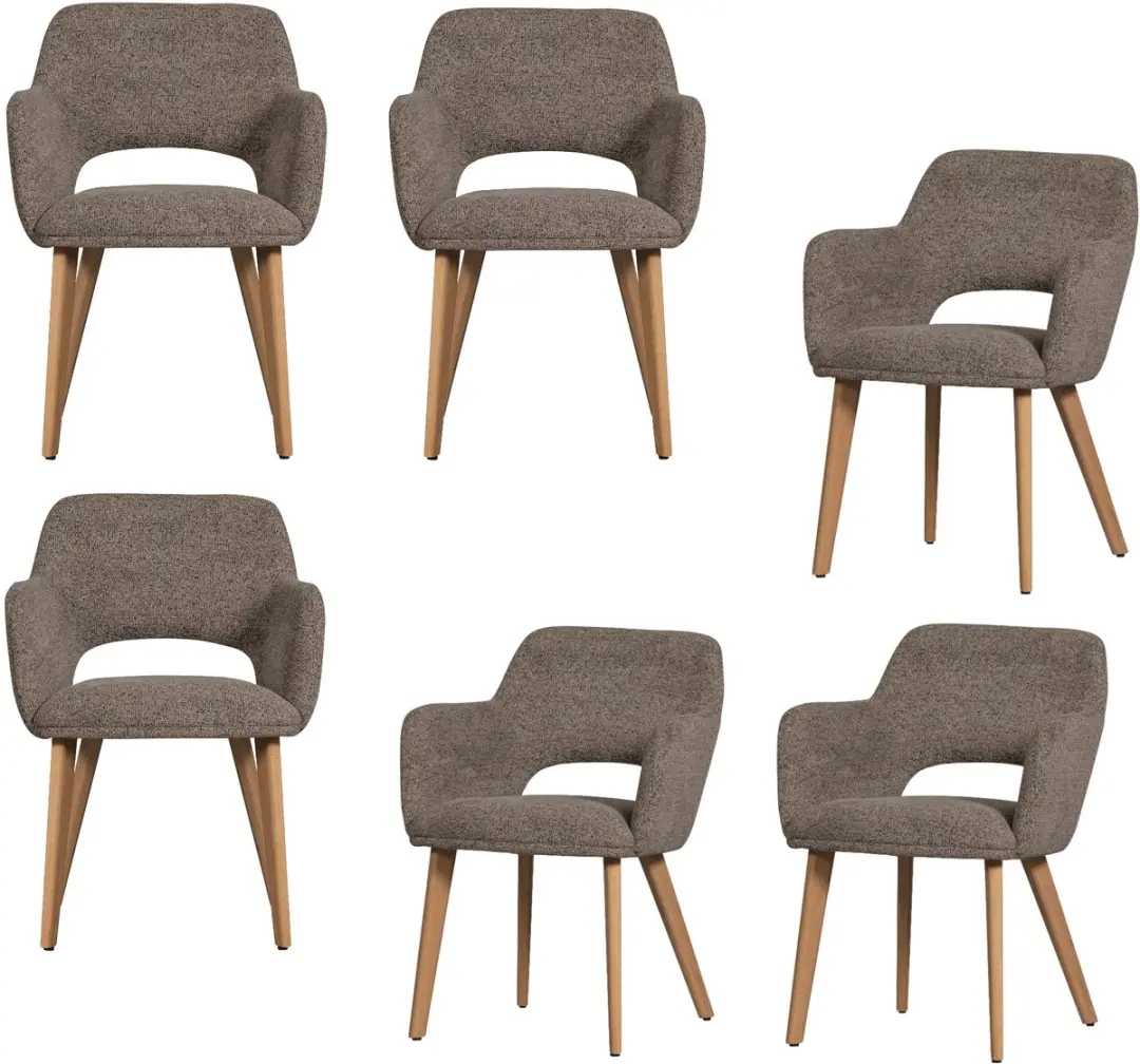 WOOOD Murat Eetkamerstoelen Houten Naturel Poot - Taupe - Set van 6