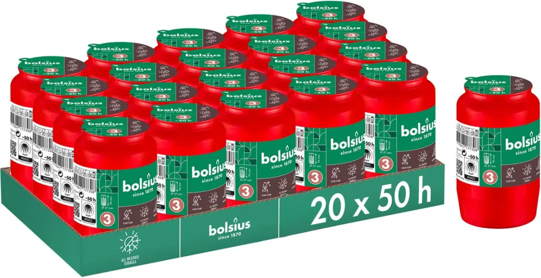 Bolsius - Herdenkingslicht - Rood - 20 stuks - 50 Branduren