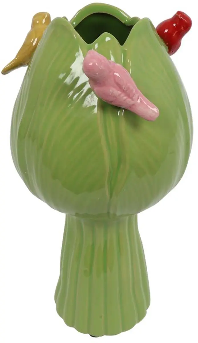 Vaas tulp met vogels S groen Ø11cm