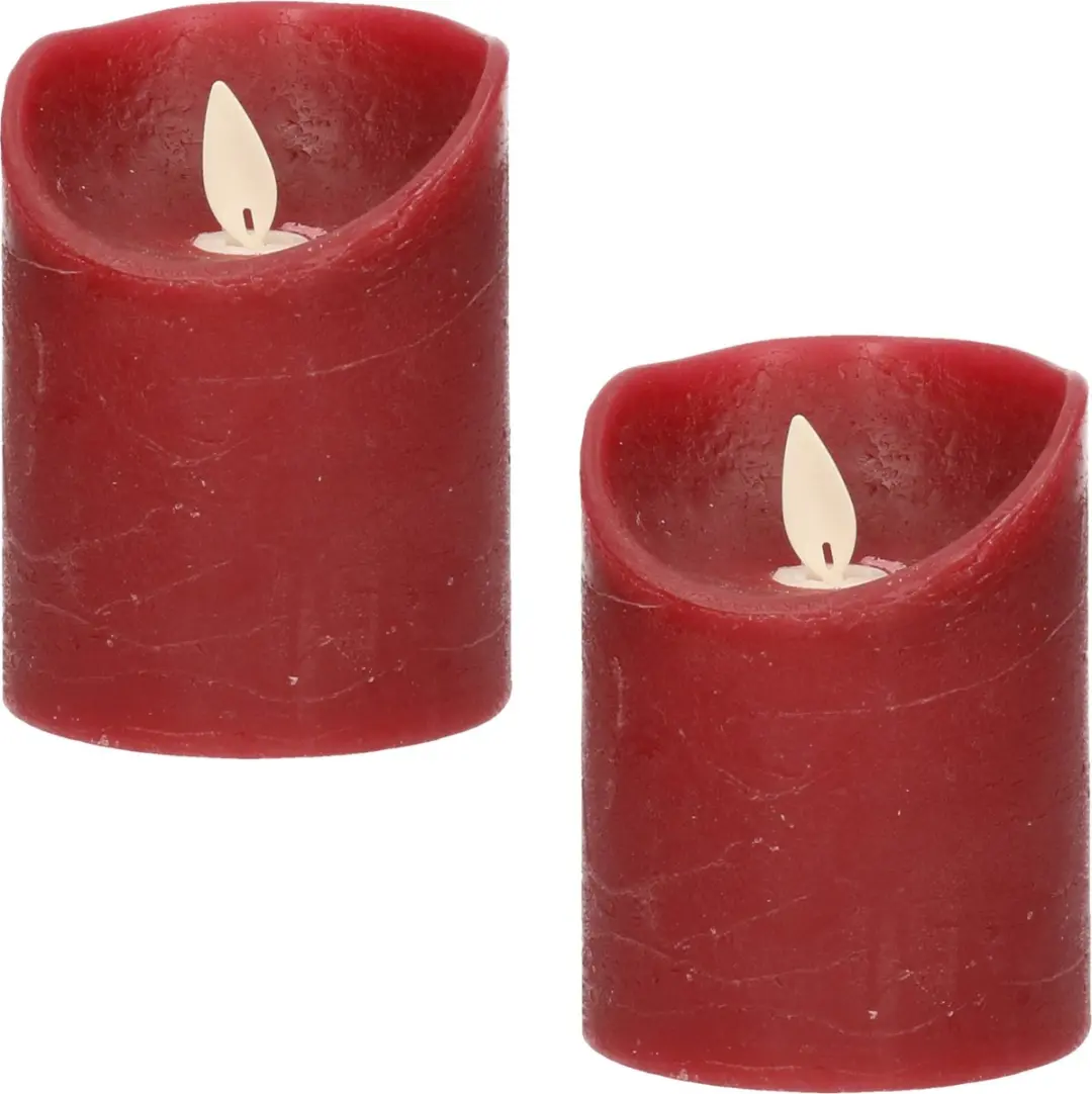 Anna's Collection Stompkaars - 2x - LED - bordeaux rood - H10 cm - bewegende vlam - kaars