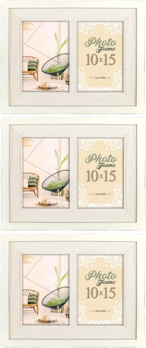 3x stuks fotolijst hout wit 23 x 28 cm geschikt voor twee foto van 10 x 15 cm