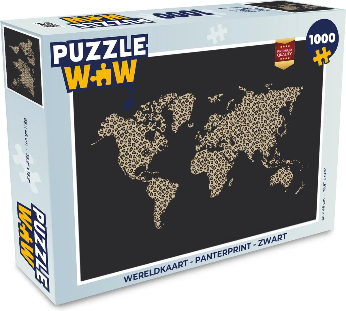 PuzzleWow Wereldkaart Panterprint Legpuzzel 1000 Stuks