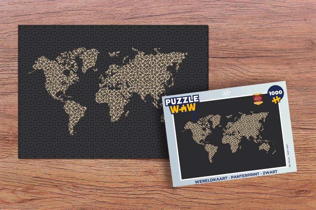 PuzzleWow Wereldkaart Panterprint Legpuzzel 1000 Stuks - Multicolor