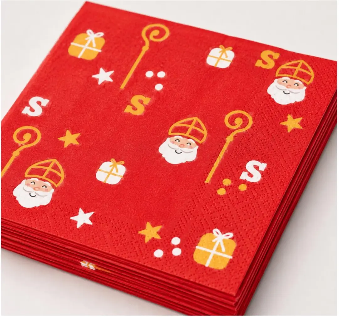 Duni Sinterklaas Servetten 20 Stuks - Rood 33x33cm - afbeelding 3 van 5