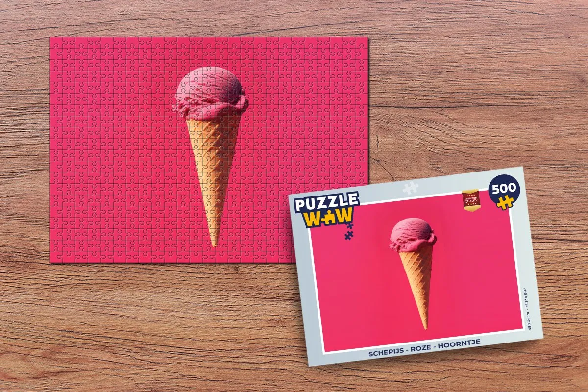 PuzzleWow Schepijs Legpuzzel 500 Stuks - Roze Hoorntje