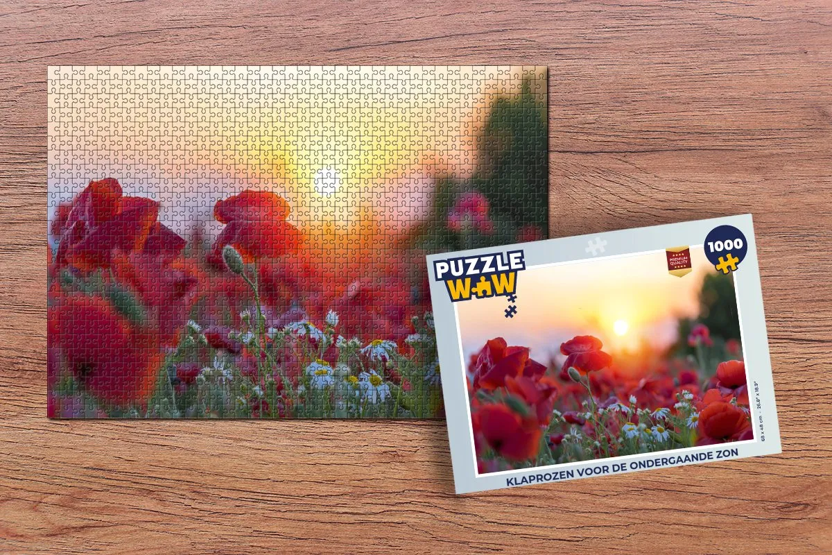 PuzzleWow Klaprozen voor de ondergaande zon Legpuzzel 1000 Stuks - Multicolor