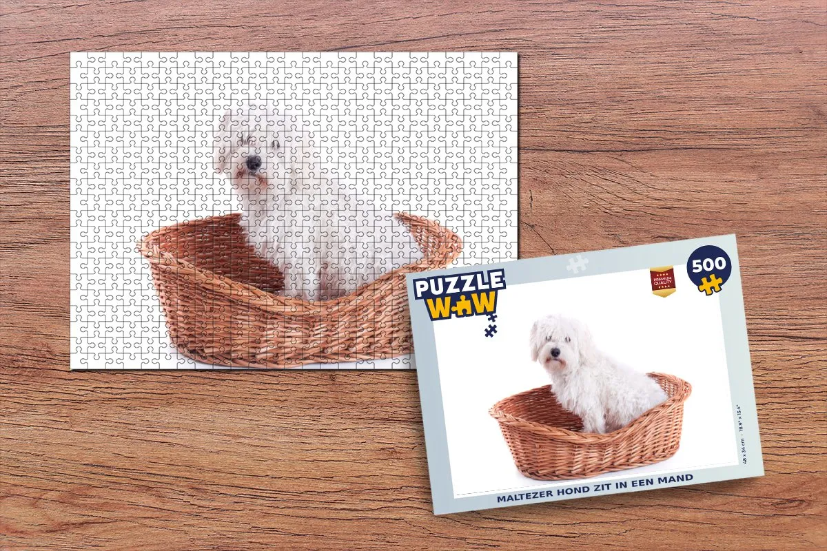 PuzzleWow Maltezer Hond in Mand Legpuzzel 500 Stuks - Multicolor