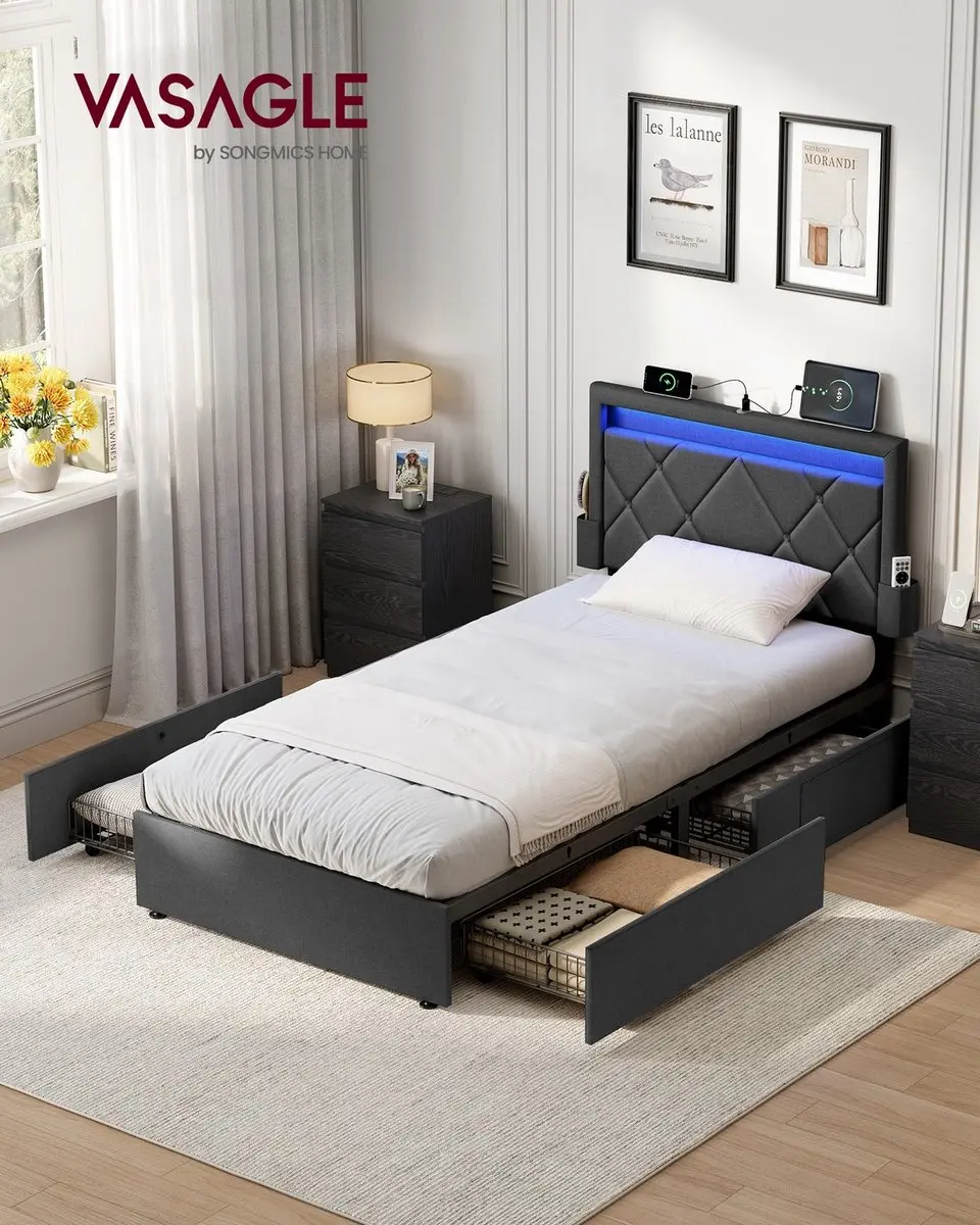 Songmics RMB820GN02 Bedframe 90x200cm - Donkergrijs - afbeelding 2 van 6