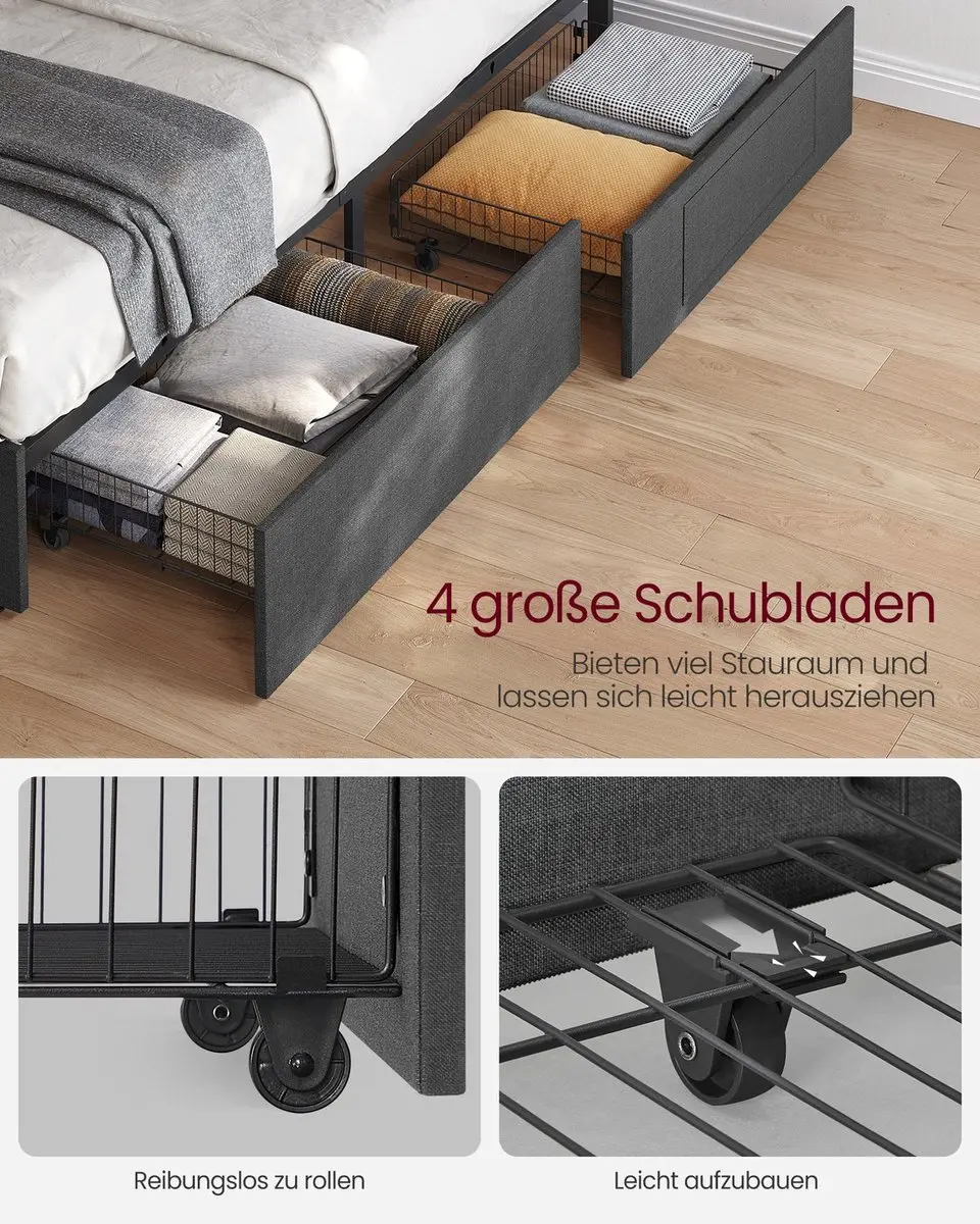 Songmics RMB820GN02 Bedframe 90x200cm - Donkergrijs - afbeelding 5 van 6