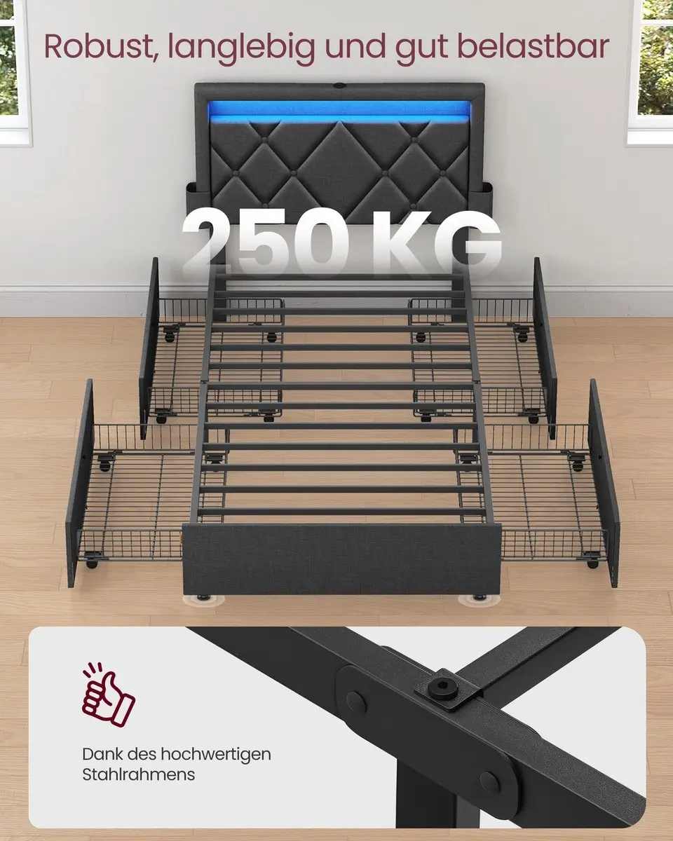 Songmics RMB820GN02 Bedframe 90x200cm - Donkergrijs - afbeelding 6 van 6