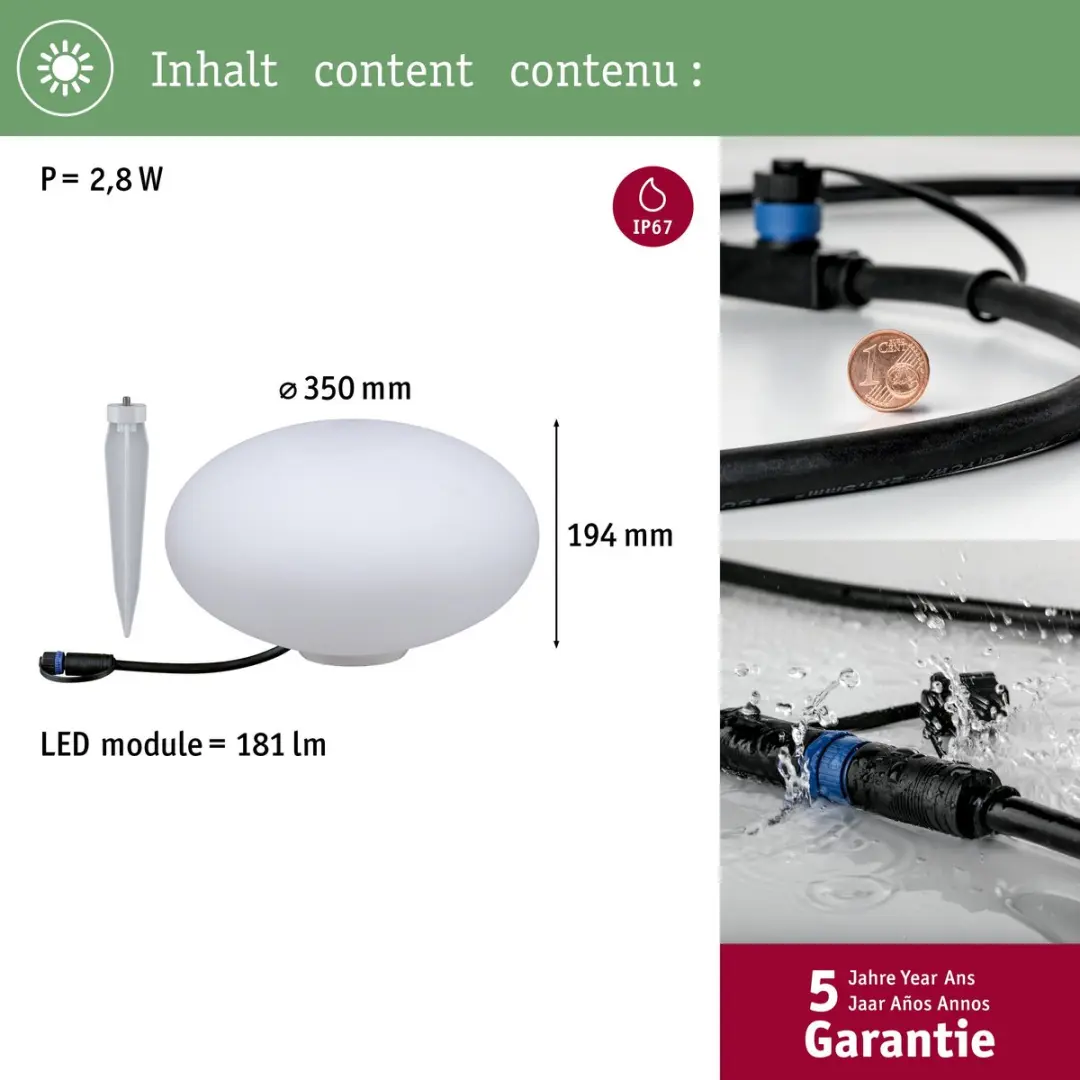 Paulmann Plug & Shine Stone LED Sfeerlamp 35cm Wit - afbeelding 4 van 6