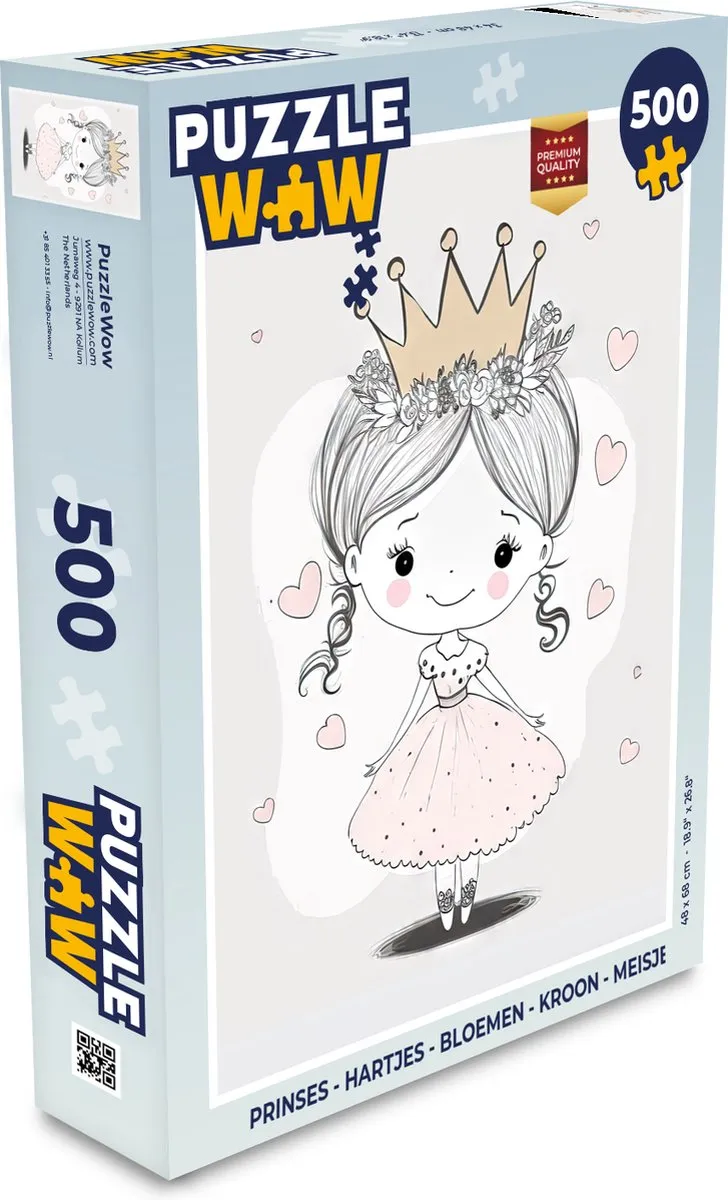 PuzzleWow Legpuzzel Prinses Hartjes Bloemen Kroon 500 Stuks