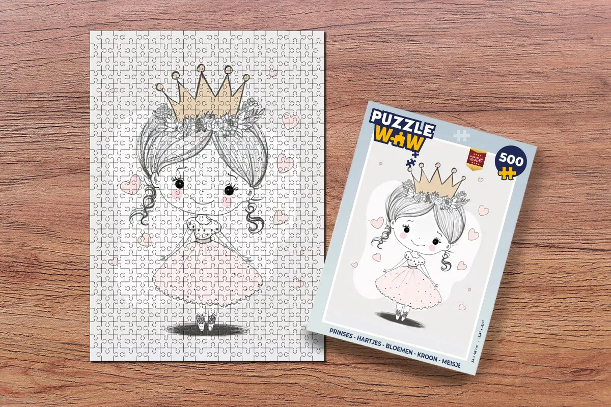 PuzzleWow Legpuzzel Prinses Hartjes Bloemen Kroon 500 Stuks - Multicolor