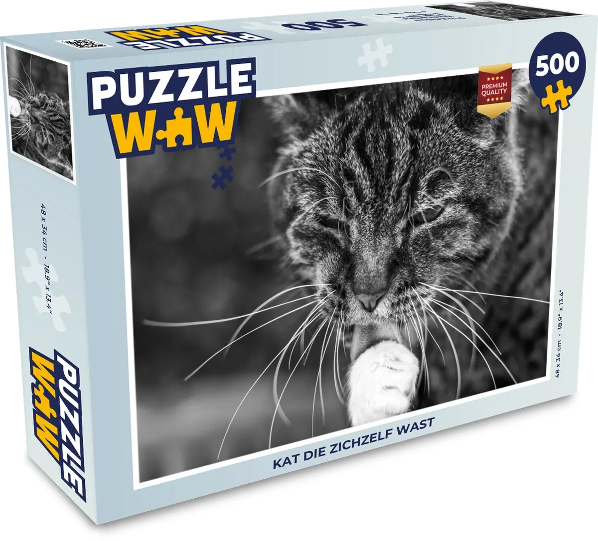 PuzzleWow Legpuzzel Kat die zichzelf wast 500 Stuks