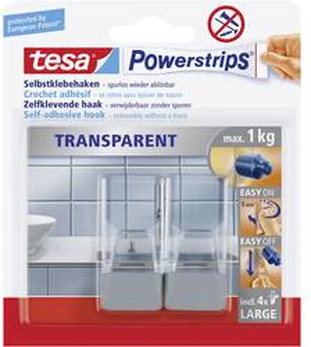 Tesa Powerstrips Zelfklevende Haak Large Transparant/Chroom